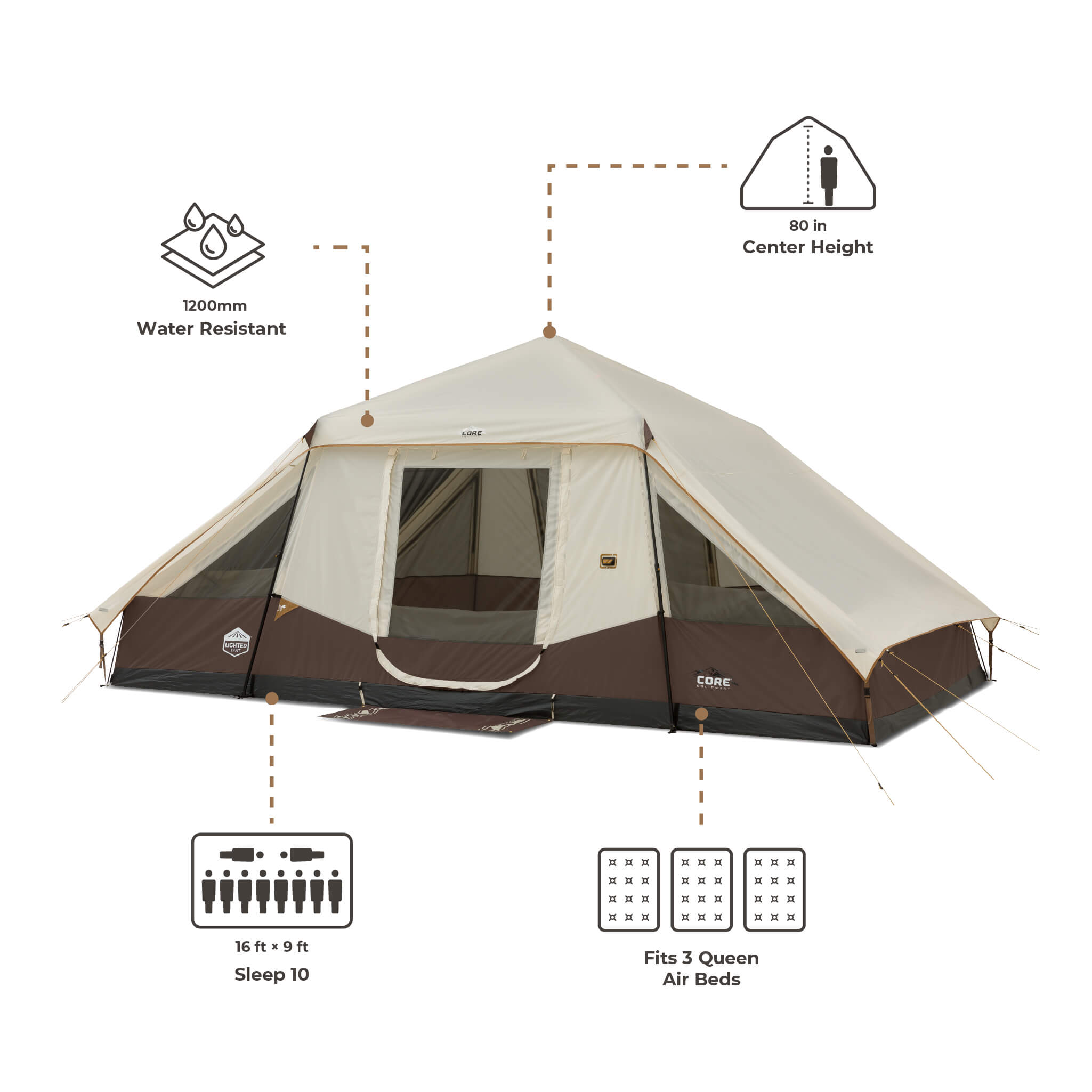 10 Person Lighted Instant Pyramid Tent