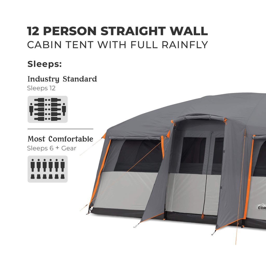 12 Person Straight Wall Cabin Tent with Full Rainfly