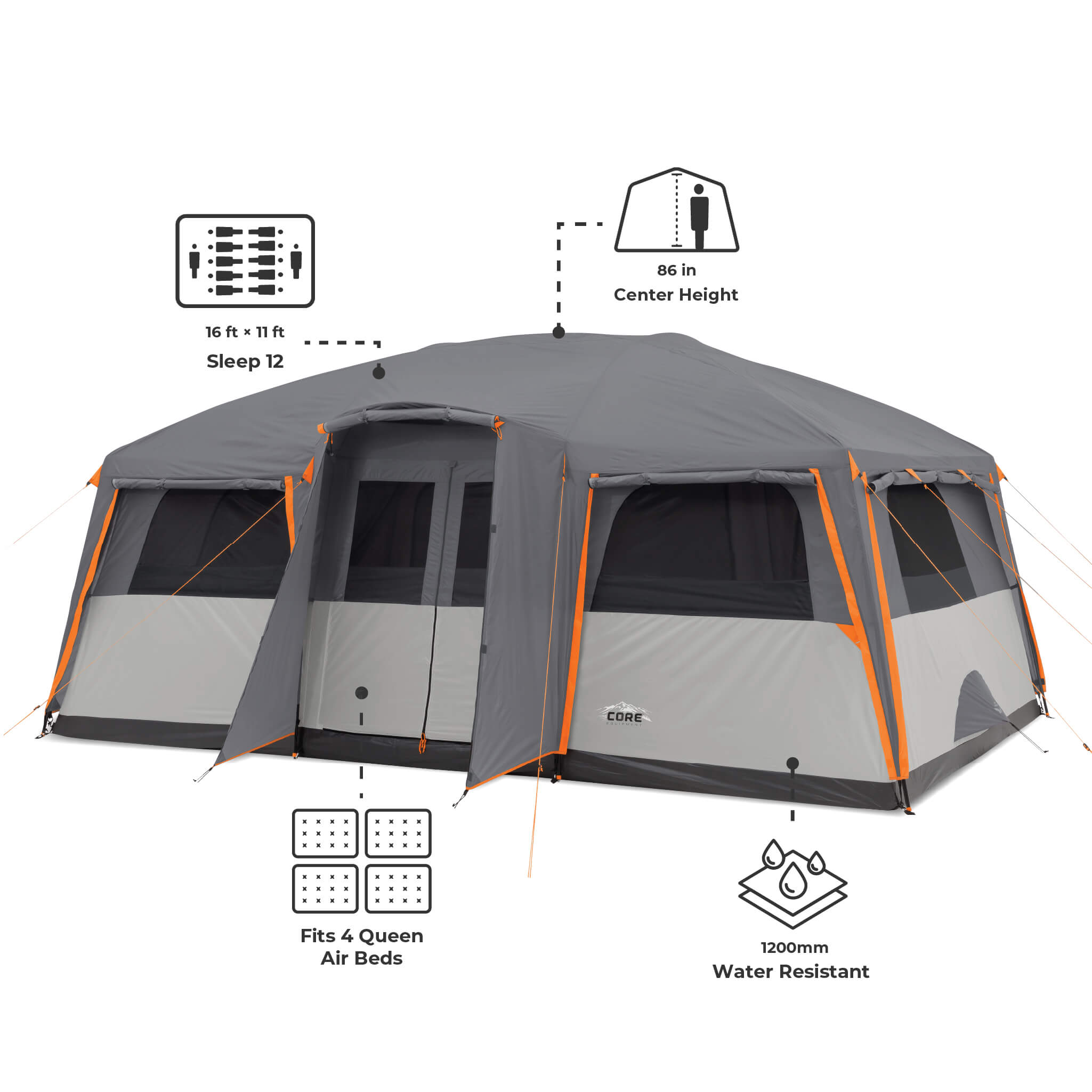 12 Person Straight Wall Cabin Tent with Full Rainfly