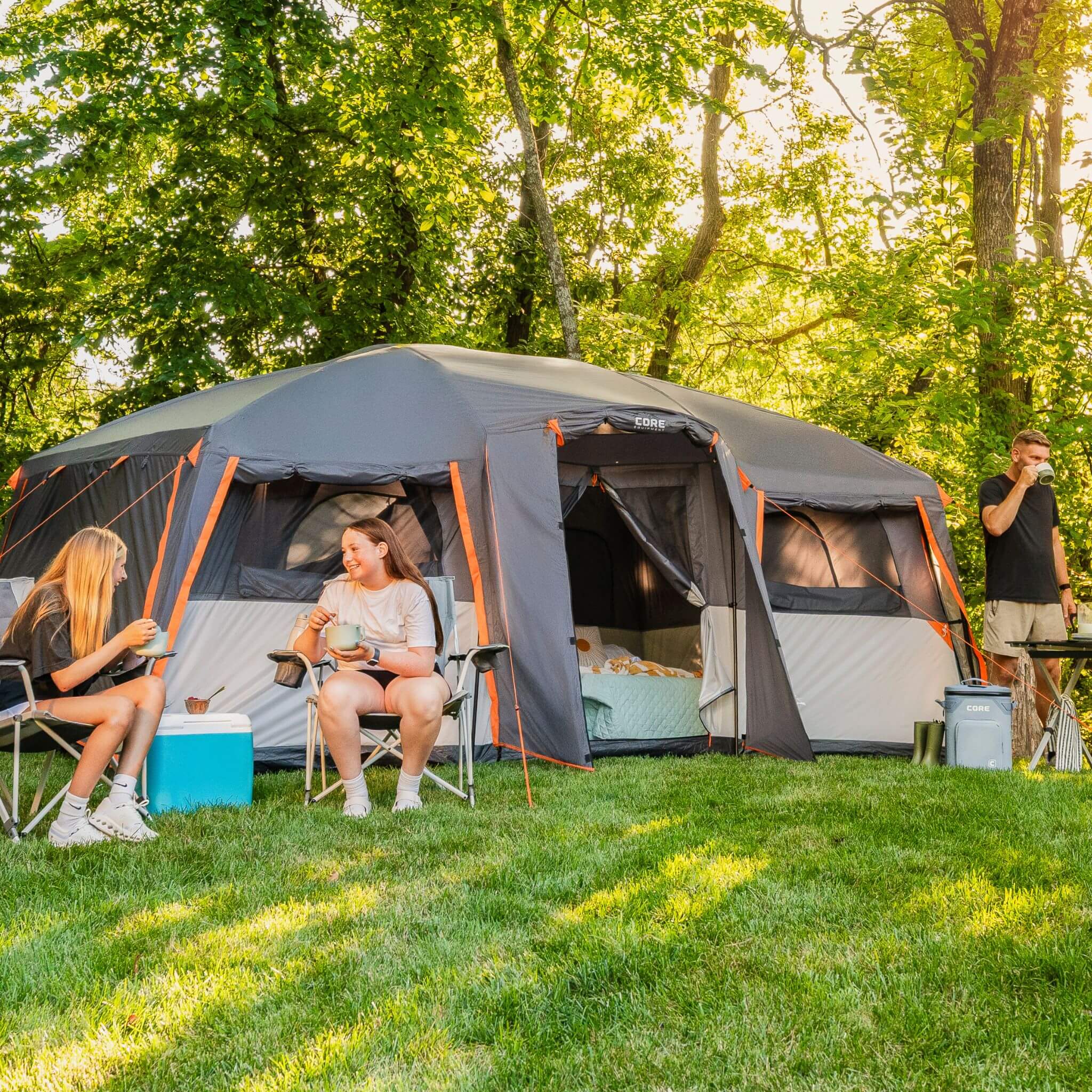 12 Person Straight Wall Cabin Tent with Full Rainfly