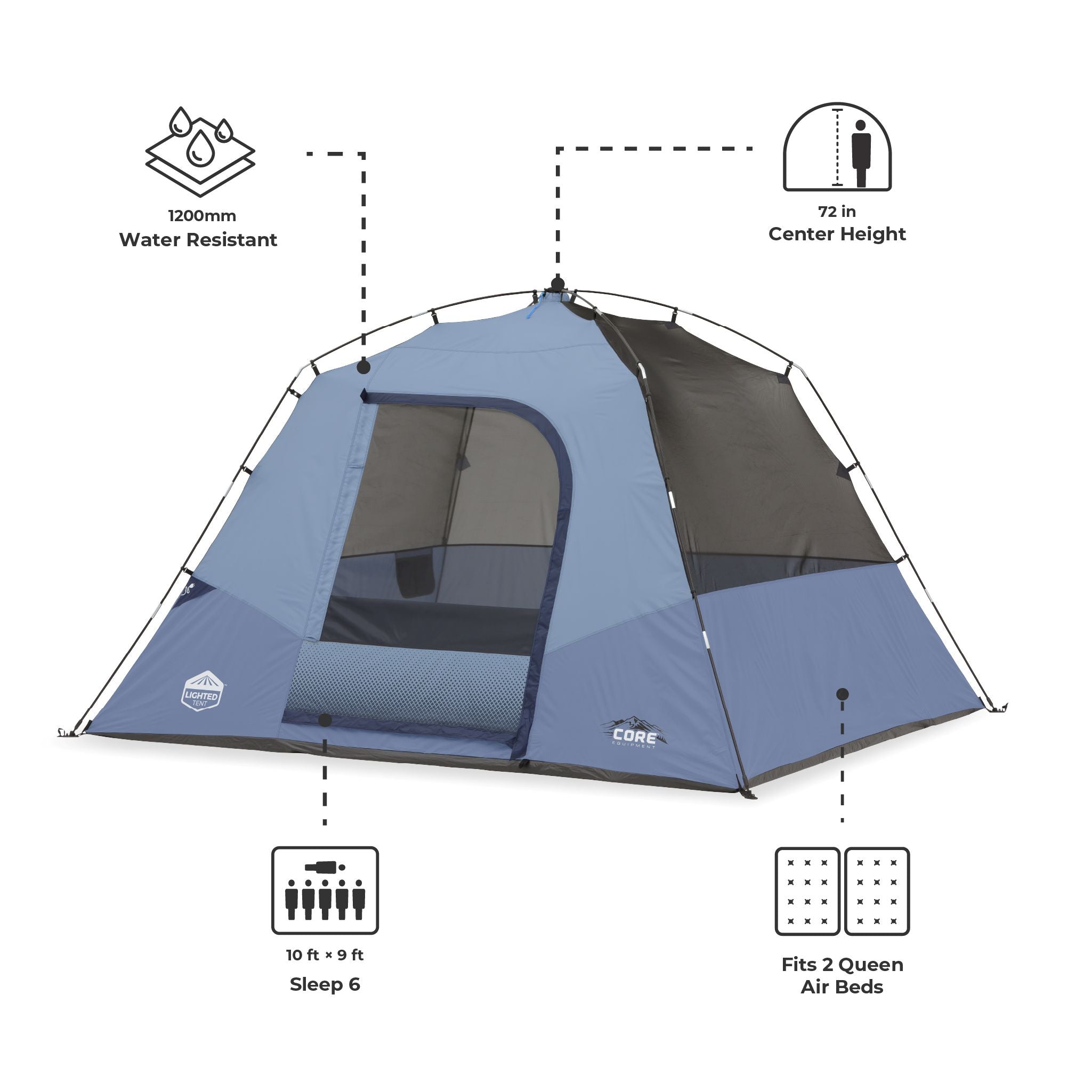 6 Person Lighted Dome Tent