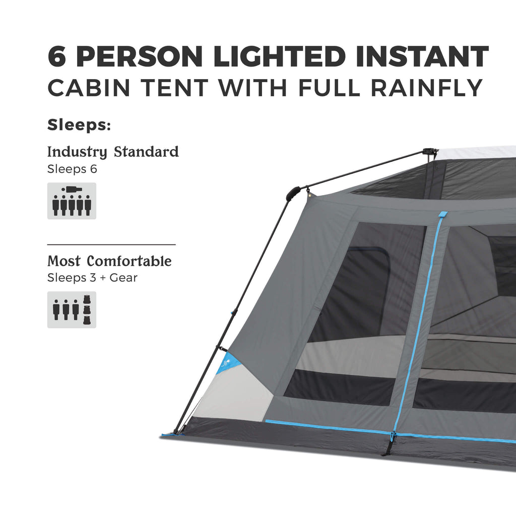 6 Person Lighted Instant Cabin Tent with Full Rainfly