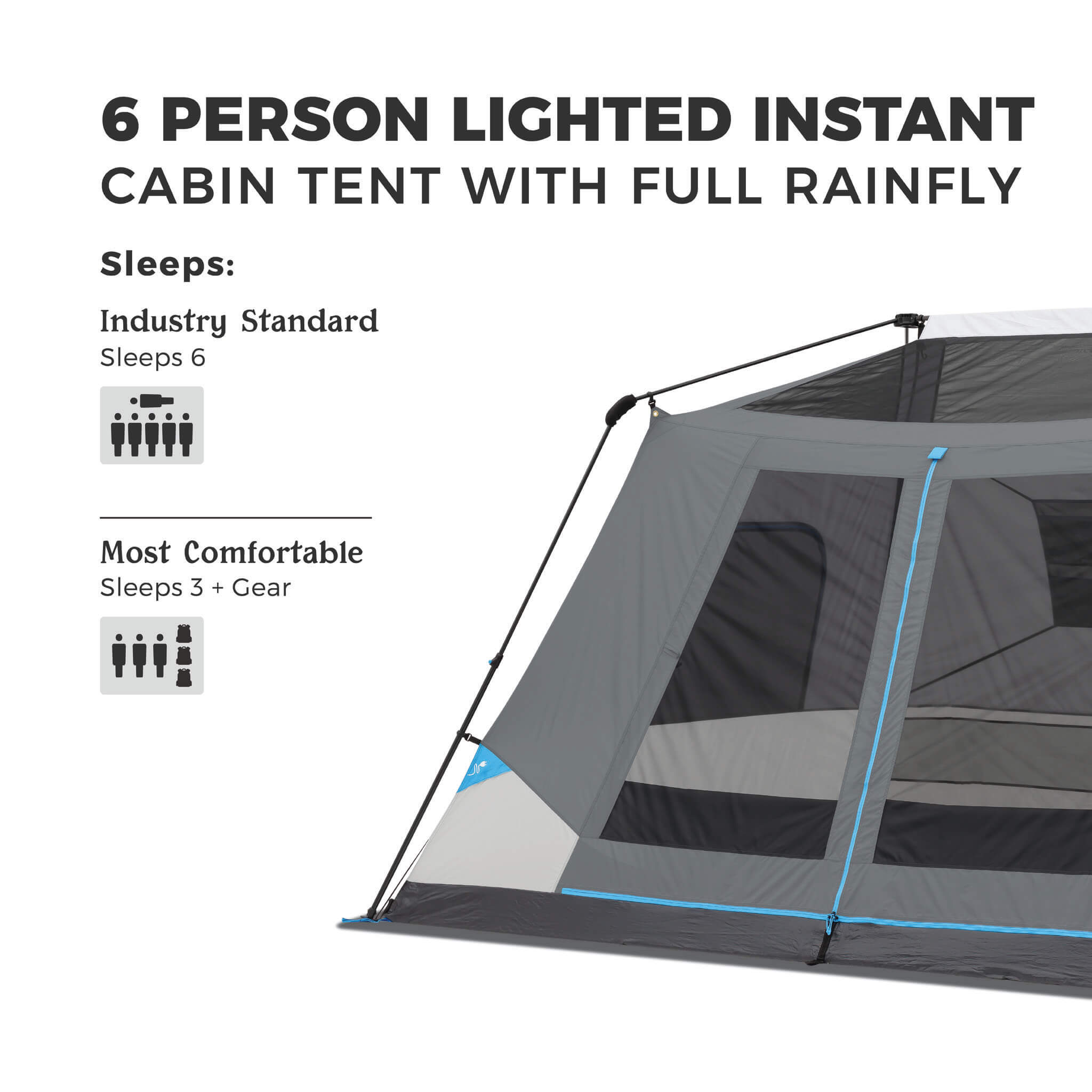 6 Person Lighted Instant Cabin Tent with Full Rainfly