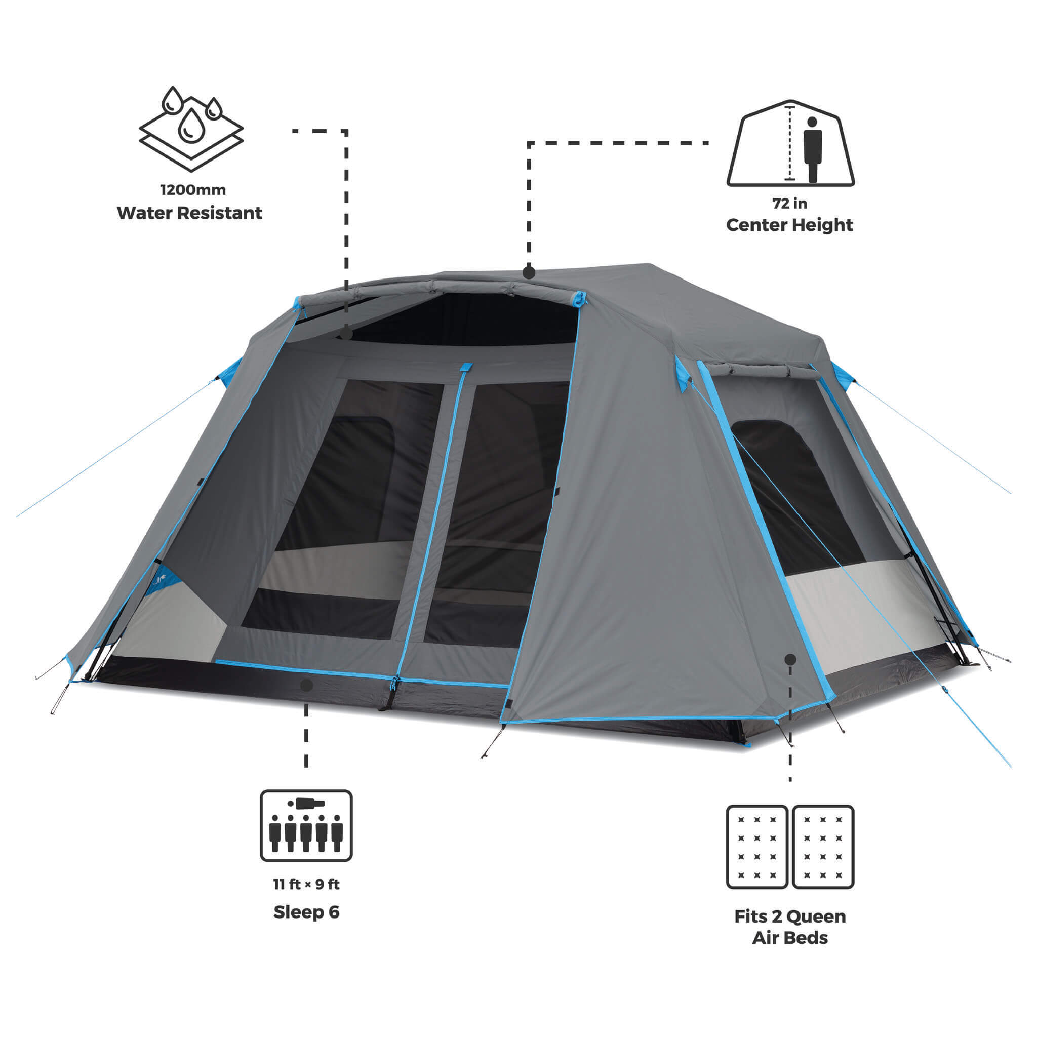 6 Person Lighted Instant Cabin Tent with Full Rainfly