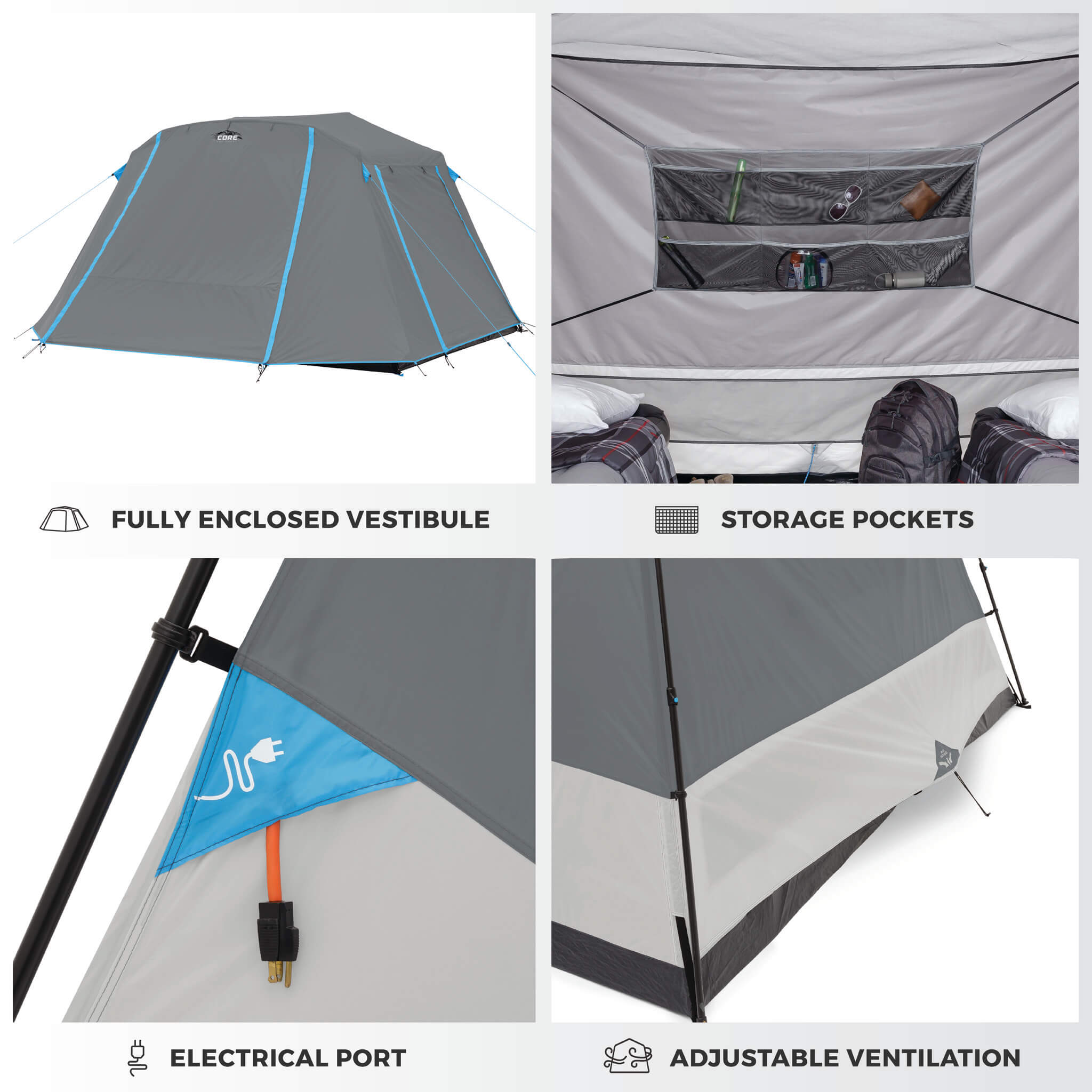 6 Person Lighted Instant Cabin Tent with Full Rainfly