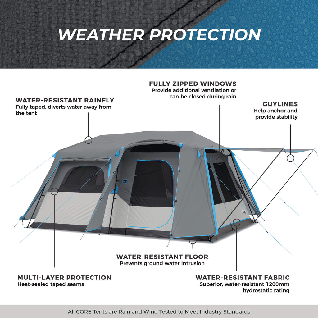 9 Person Lighted Instant Cabin Tent with Full Rainfly