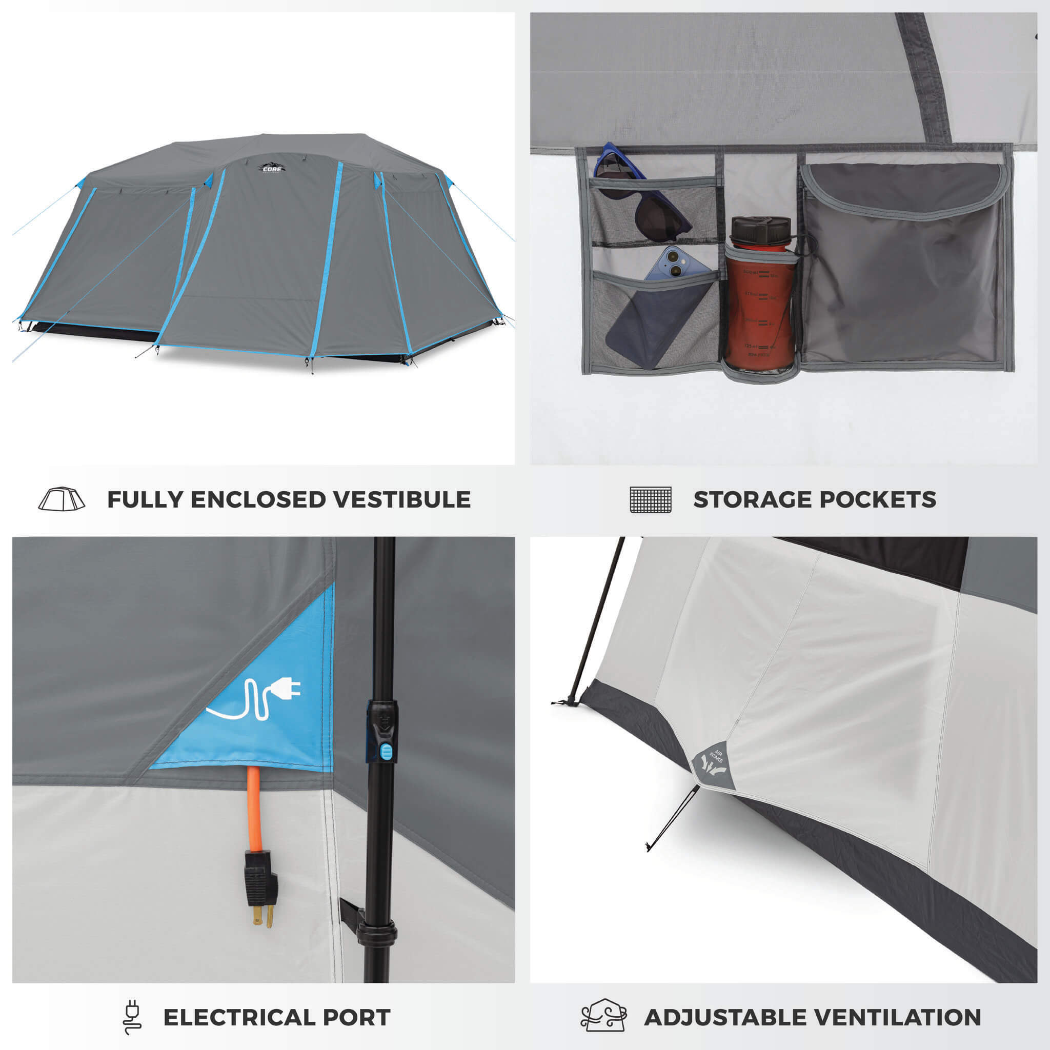 9 Person Lighted Instant Cabin Tent with Full Rainfly