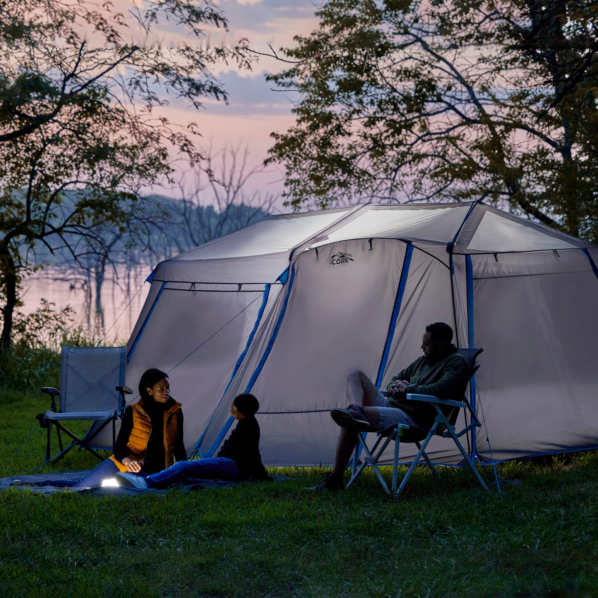 9 Person Lighted Instant Cabin Tent with Full Rainfly